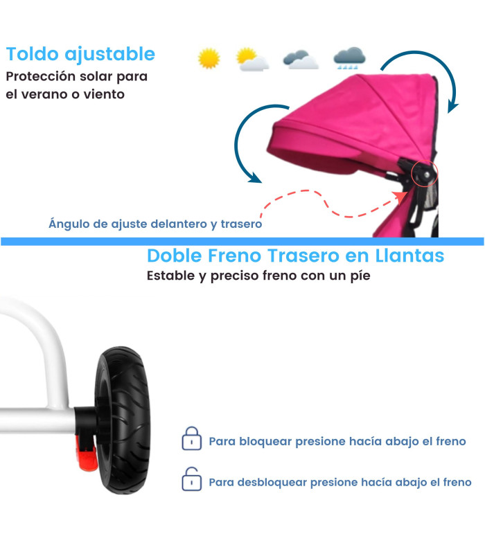 Foto 5 pulgar | Triciclo Doble Genérica Tek2029 color Rosa