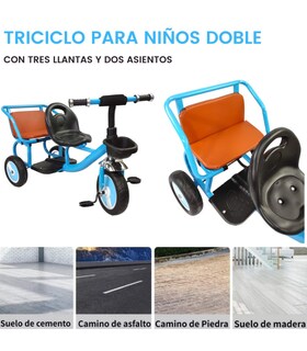 Foto 3 | Triciclo Genérica para Niños Infantil con Dos Asientos y Canasto color Azul
