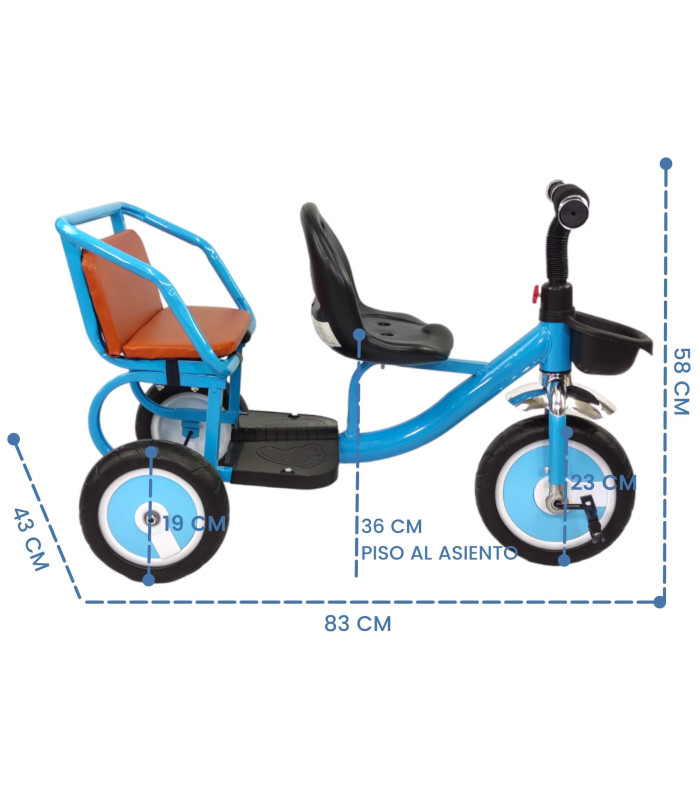 Foto 4 | Triciclo Genérica para Niños Infantil con Dos Asientos y Canasto color Azul