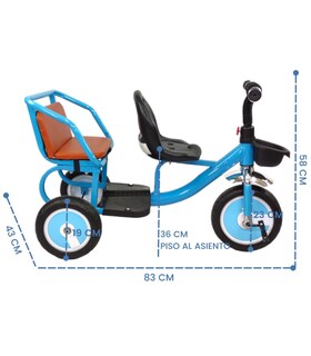 Foto 4 | Triciclo Genérica para Niños Infantil con Dos Asientos y Canasto color Azul