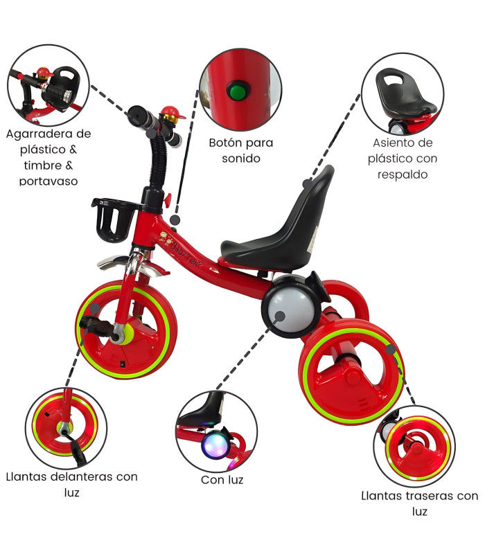 Foto 3 pulgar | Triciclo Para Niños Esfera Musical Con Luz Y Sonido Hasta 25kg
