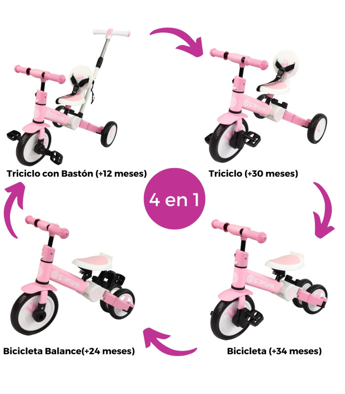 Foto 3 pulgar | Triciclo Para Niños 4 En 1 Bicicleta De Equilibrio Y Balance
