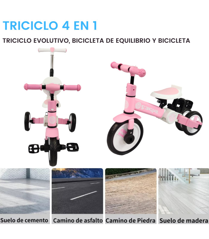 Foto 6 pulgar | Triciclo Para Niños 4 En 1 Bicicleta De Equilibrio Y Balance