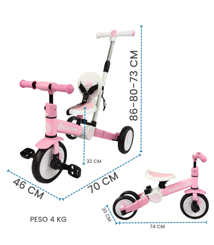 Foto 7 pulgar | Triciclo Para Niños 4 En 1 Bicicleta De Equilibrio Y Balance
