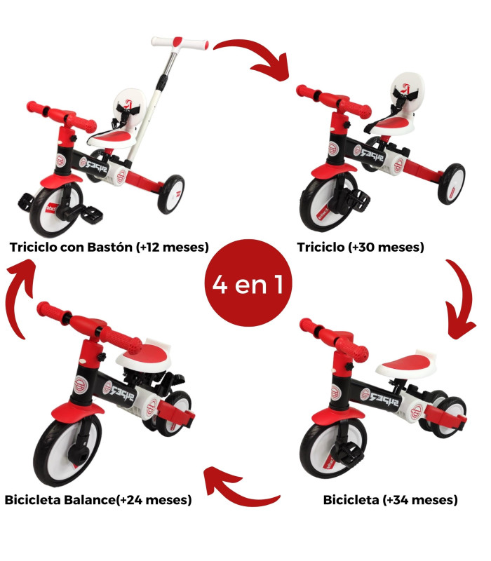Foto 3 pulgar | Triciclo Para Niños 4 En 1 Bicicleta De Equilibrio Y Balance