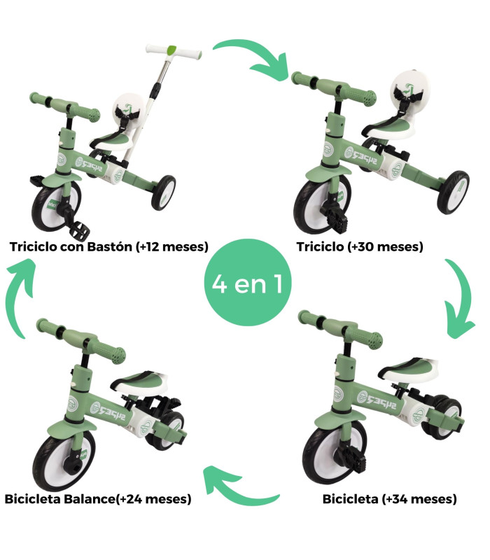 Foto 3 pulgar | Triciclo Para Niños 4 En 1 Bicicleta De Equilibrio Y Balance
