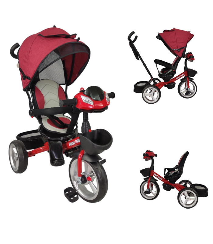Triciclo para Niños 7 en 1 con Asiento Giratorio 360 Luz y Sonido Rojo