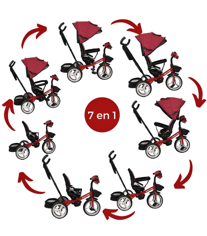 Foto 3 pulgar | Triciclo para Niños 7 en 1 con Asiento Giratorio 360 Luz y Sonido Rojo