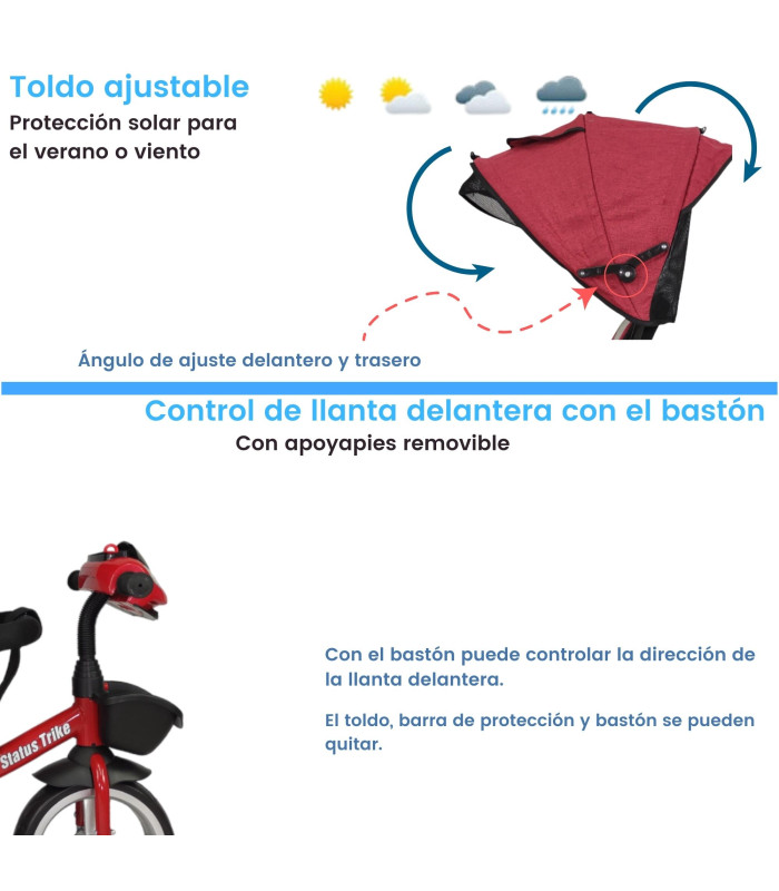 Foto 6 pulgar | Triciclo para Niños 7 en 1 con Asiento Giratorio 360 Luz y Sonido Rojo