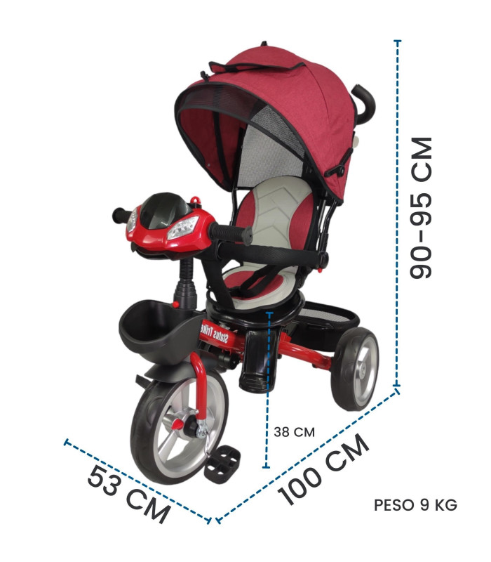 Foto 7 pulgar | Triciclo para Niños 7 en 1 con Asiento Giratorio 360 Luz y Sonido Rojo