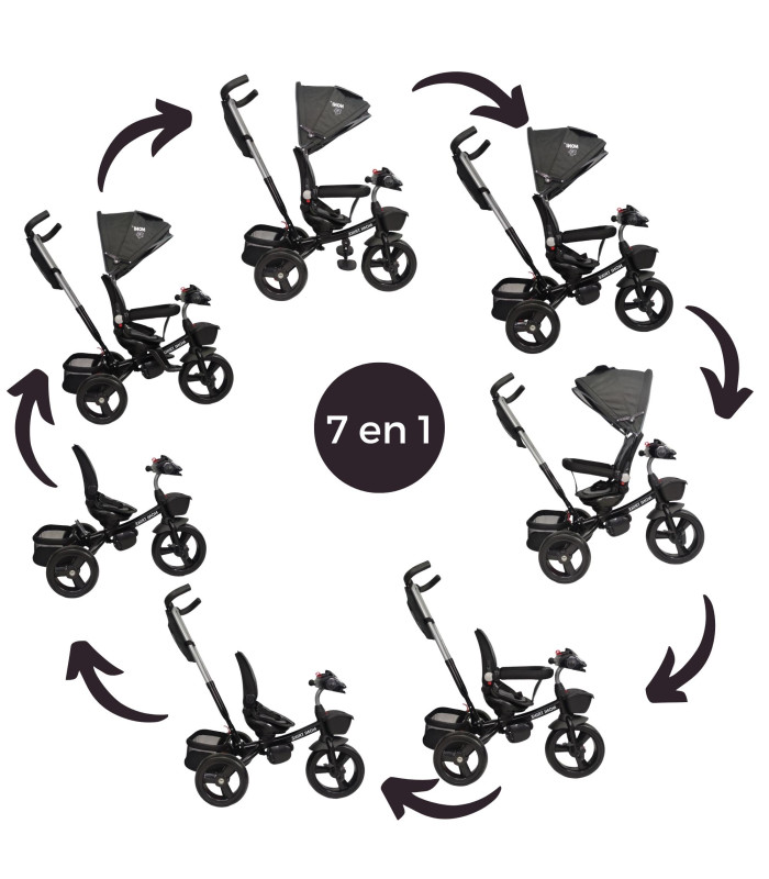 Foto 3 pulgar | Triciclo para Niños 7 en 1 con Luz Sonido Asiento Giratorio 360 Negro