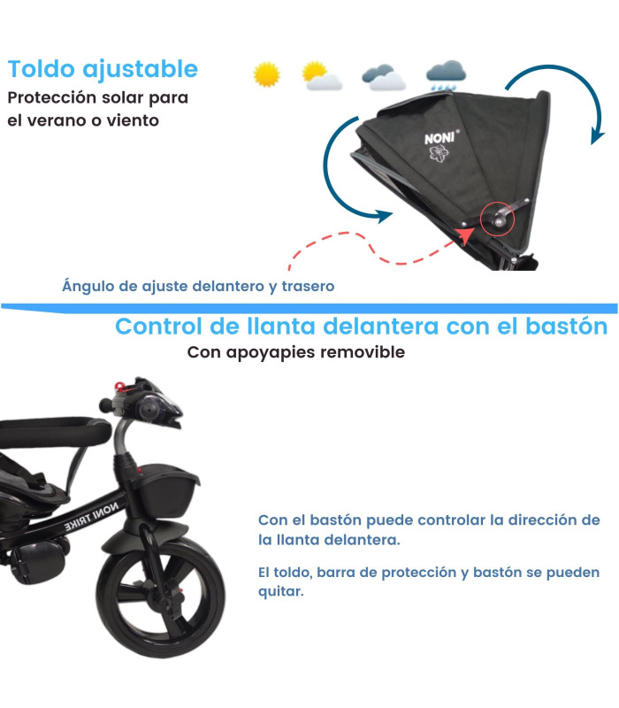 Foto 6 pulgar | Triciclo para Niños 7 en 1 con Luz Sonido Asiento Giratorio 360 Negro