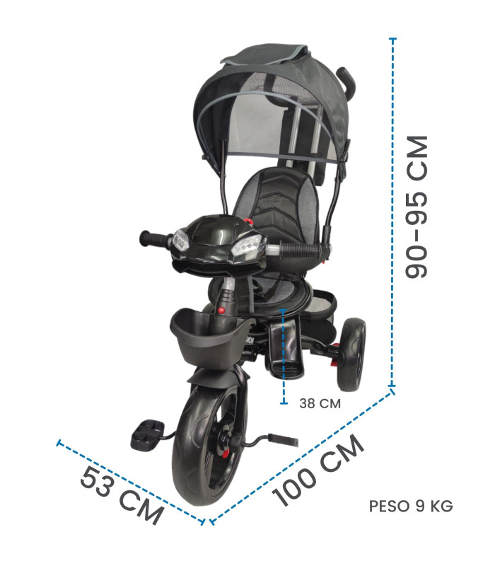 Foto 7 pulgar | Triciclo para Niños 7 en 1 con Luz Sonido Asiento Giratorio 360 Negro