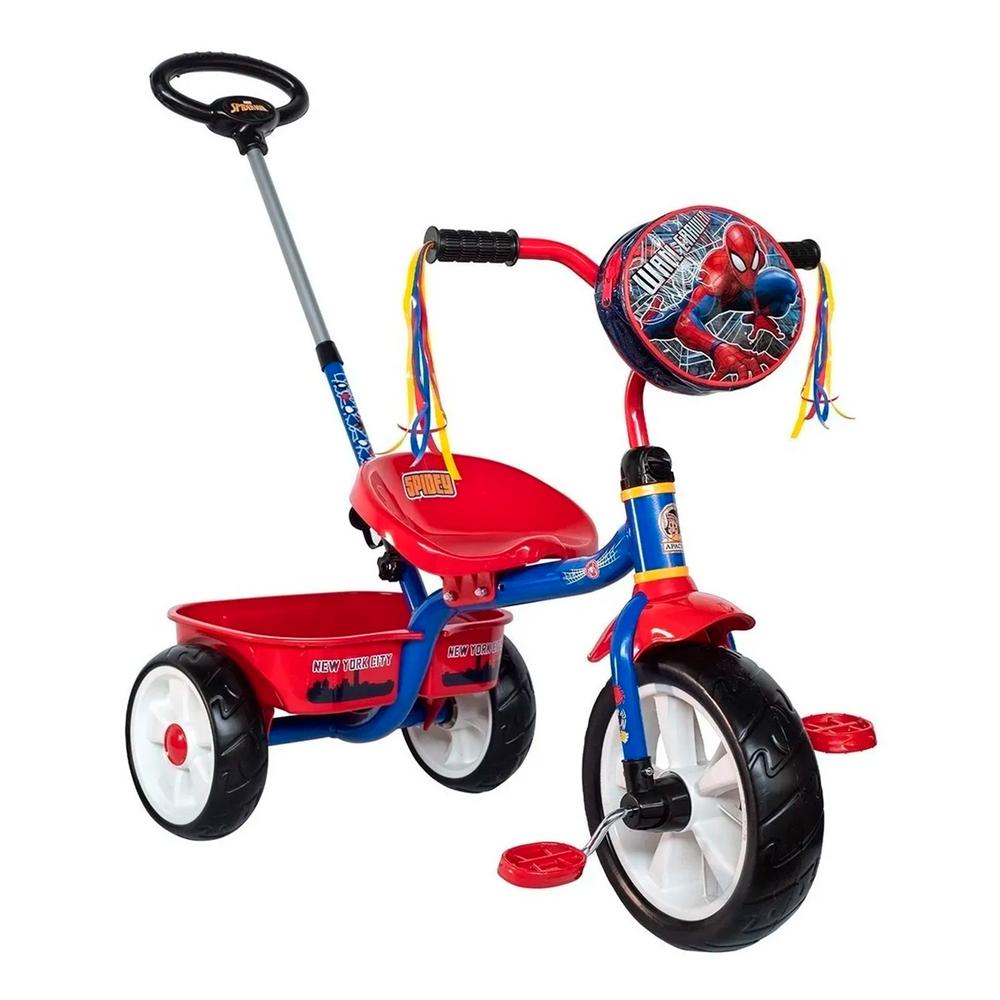 Triciclo Apache Cajuela Barra Empuje Spiderman color Rojo para Niño