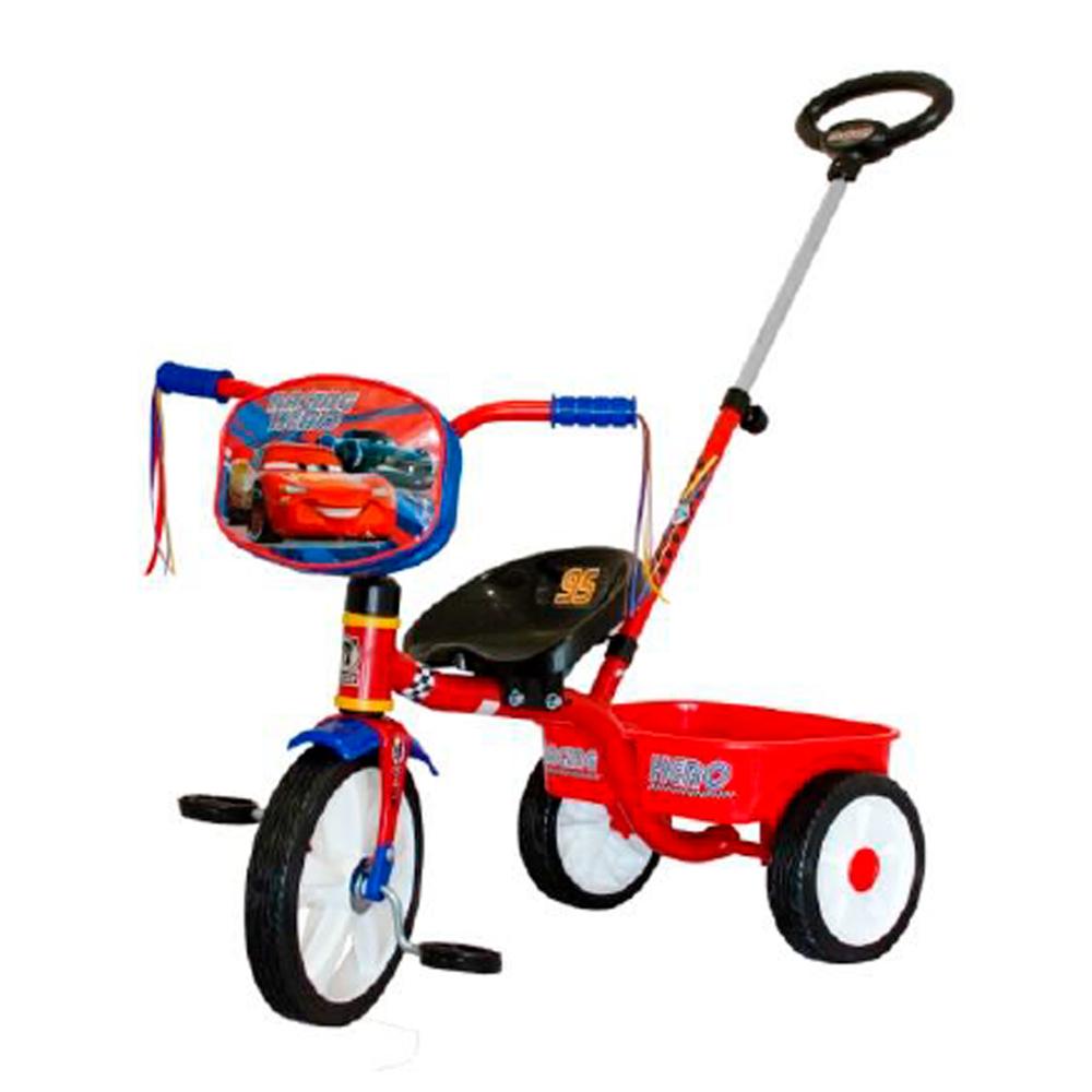 Triciclo Para Niño Apache Cajuela Barra Empuje Cars Color Rojo