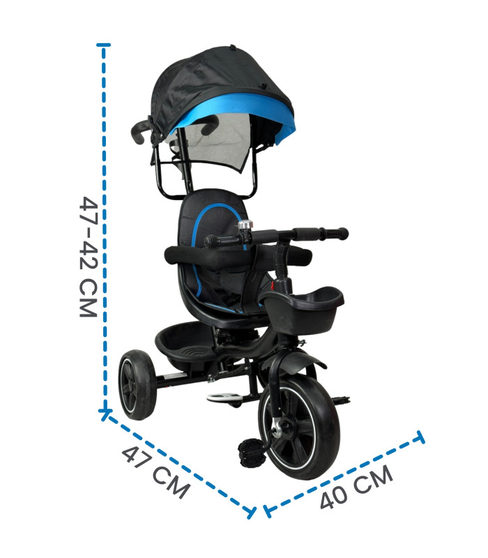 Foto 6 pulgar | Triciclo Para Niños Giratorio 360 Con Empuje, Barra Y Cajuela Azul