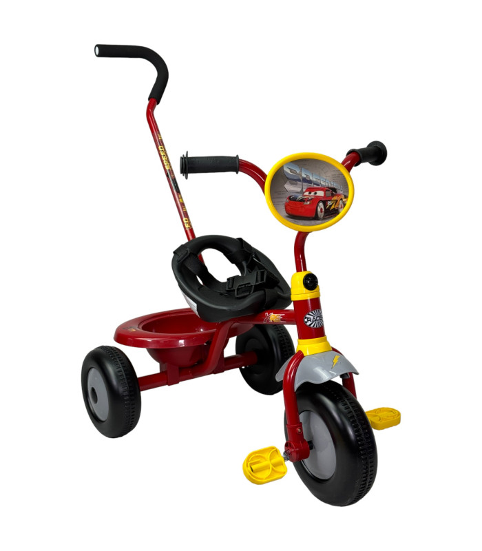 Foto 1 | Triciclo Para Niños Cars Bastón con Cinturon 3 Puntos, Canasta Rojo