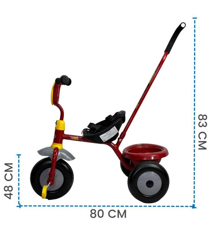 Foto 5 | Triciclo Para Niños Cars Bastón con Cinturon 3 Puntos, Canasta Rojo