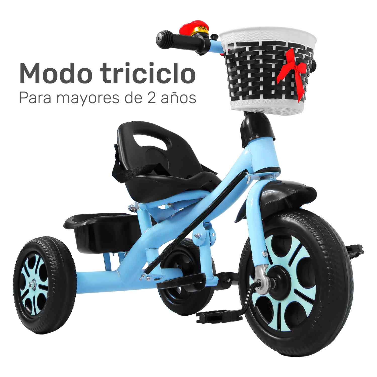 Foto 6 | Triciclo Infantil Little Monkey 2 en 1 Barra Empuje Cajuela Canasta Azul