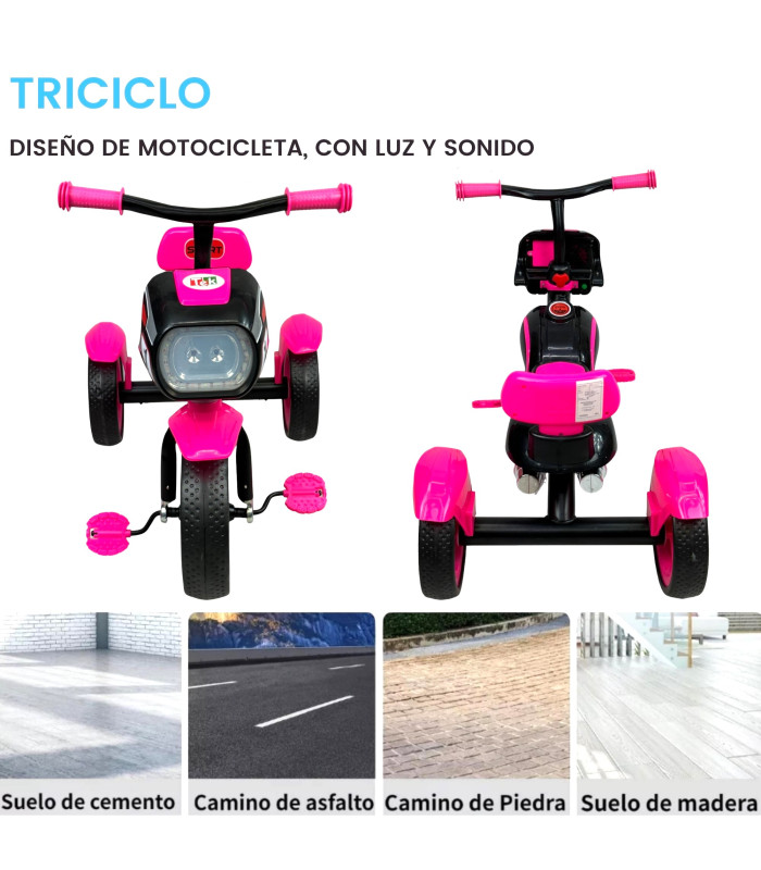 Foto 4 pulgar | Triciclo para Niños Diseño de Motocicleta Rosa con Luz y Sonido