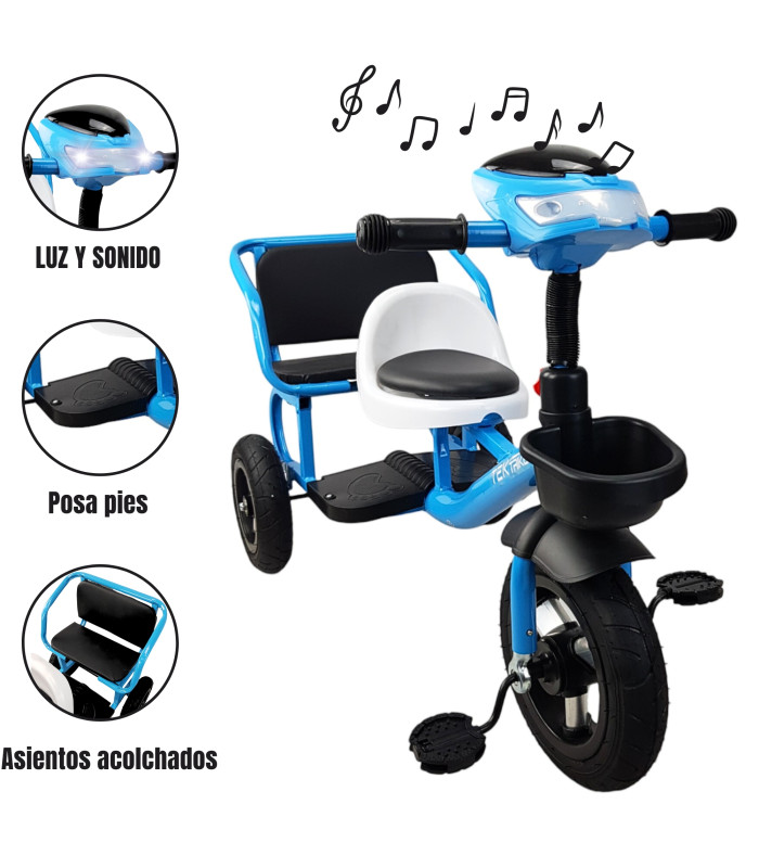 Foto 3 pulgar | Triciclo para Niños Llantas de Goma con Luz y Sonido Azul