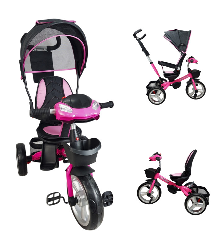 Triciclo Rosa para Niños 7 en 1 con Asiento Giratorio 360°
