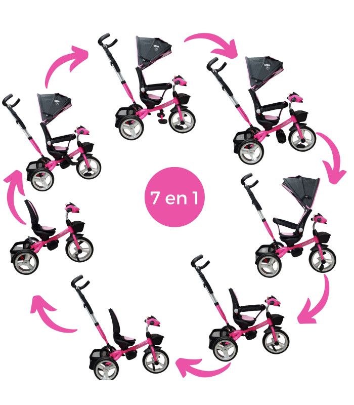Foto 3 pulgar | Triciclo Rosa para Niños 7 en 1 con Asiento Giratorio 360°