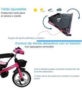 Foto 5 | Triciclo Rosa para Niños 7 en 1 con Asiento Giratorio 360°