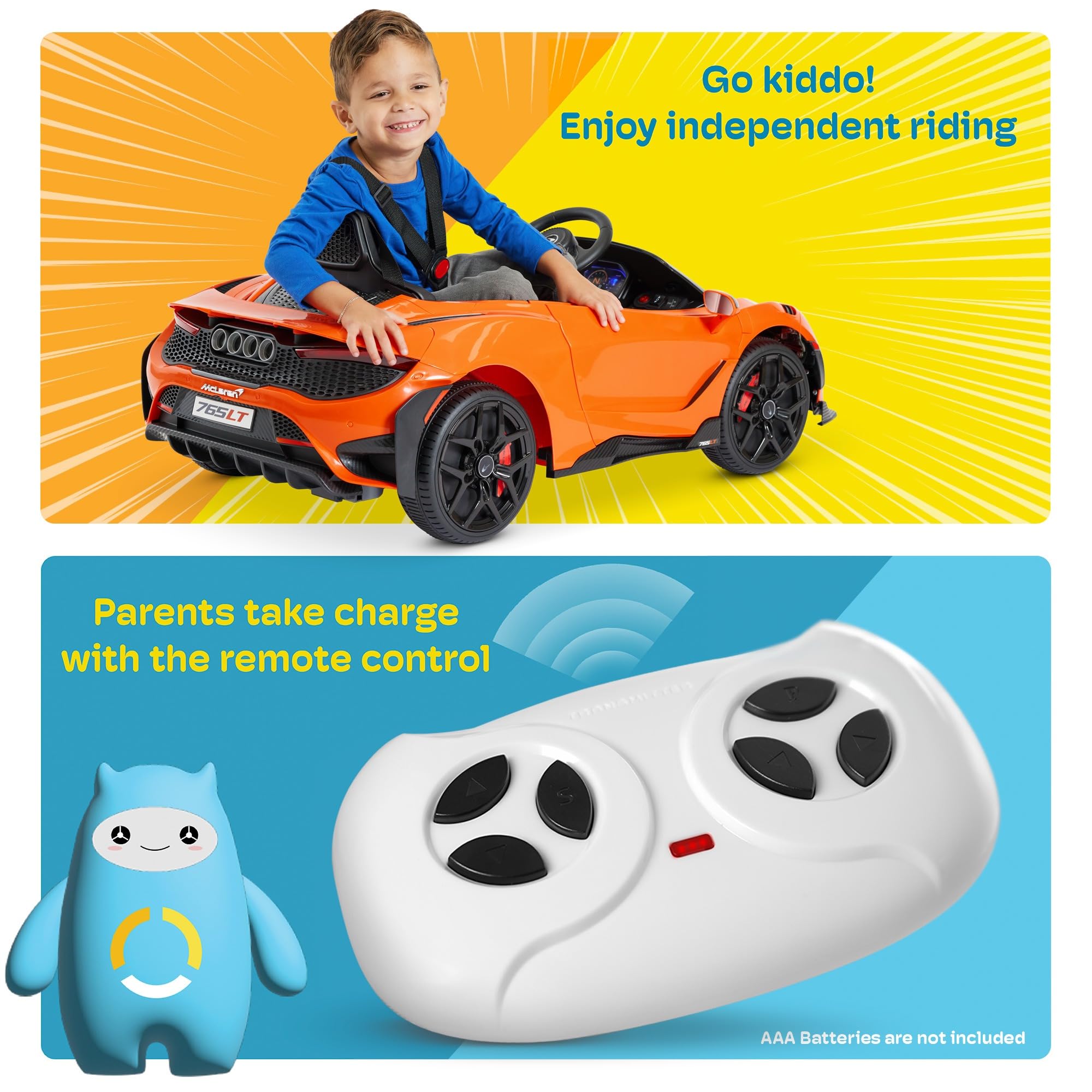 Foto 4 | Coche Eléctrico Kidzone Mclaren 765lt, 12 V, 25 Kg, De 3 A 6 Años - Venta Internacional.