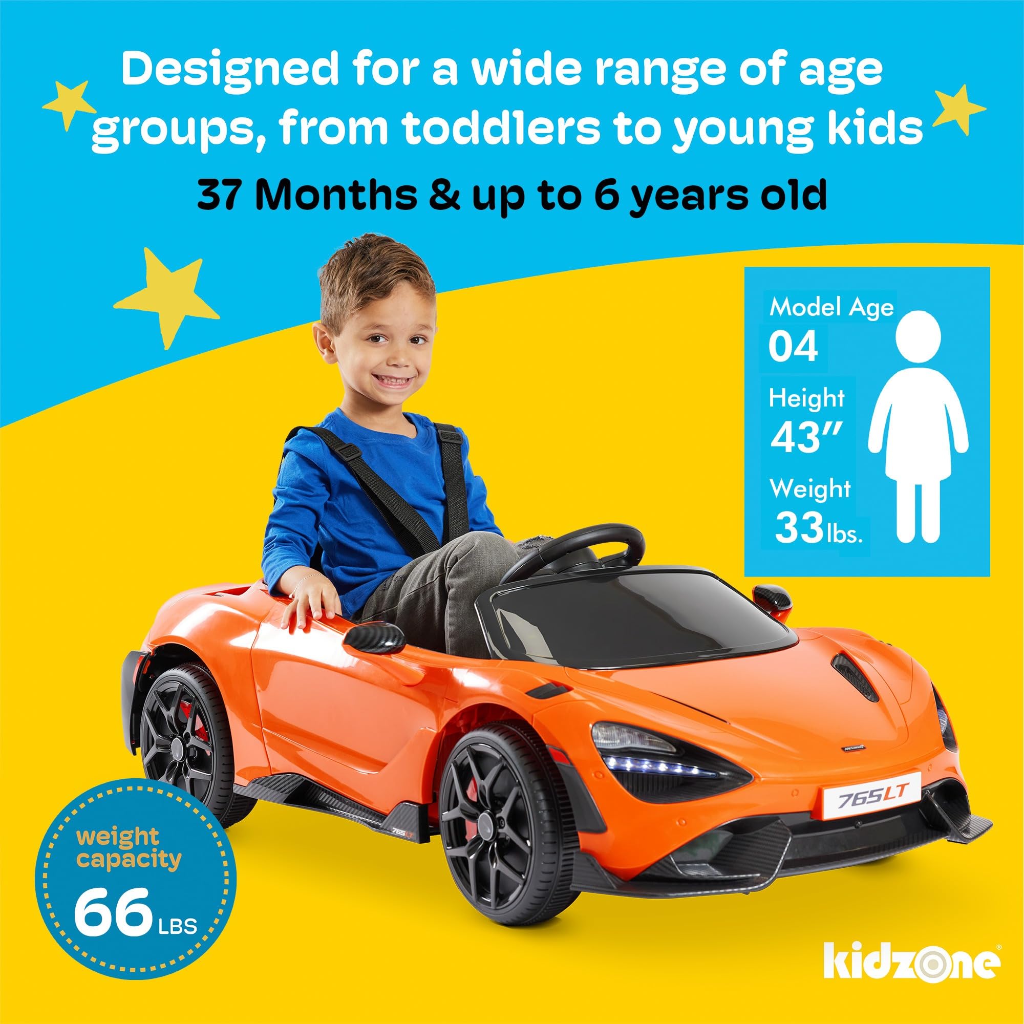 Foto 5 | Coche Eléctrico Kidzone Mclaren 765lt, 12 V, 25 Kg, De 3 A 6 Años - Venta Internacional.