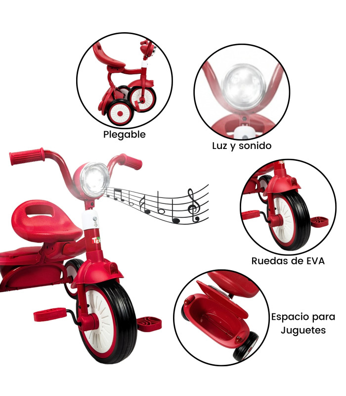 Foto 3 pulgar | Triciclo Rojo con Luz y Sonido Infantil