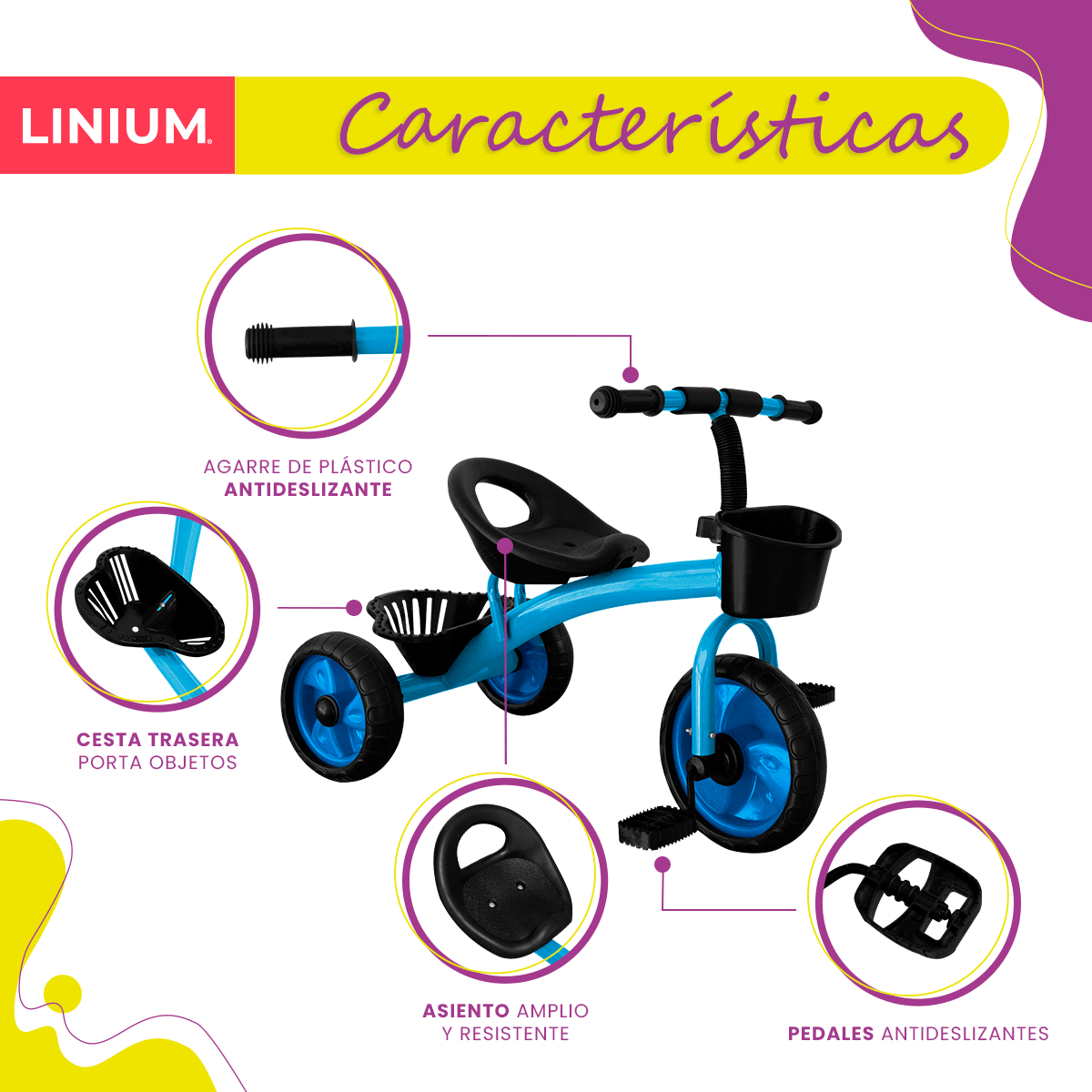 Foto 4 pulgar | Triciclo Bicicleta de Equilibrio Linium Azul 3 En 1 Para Niños