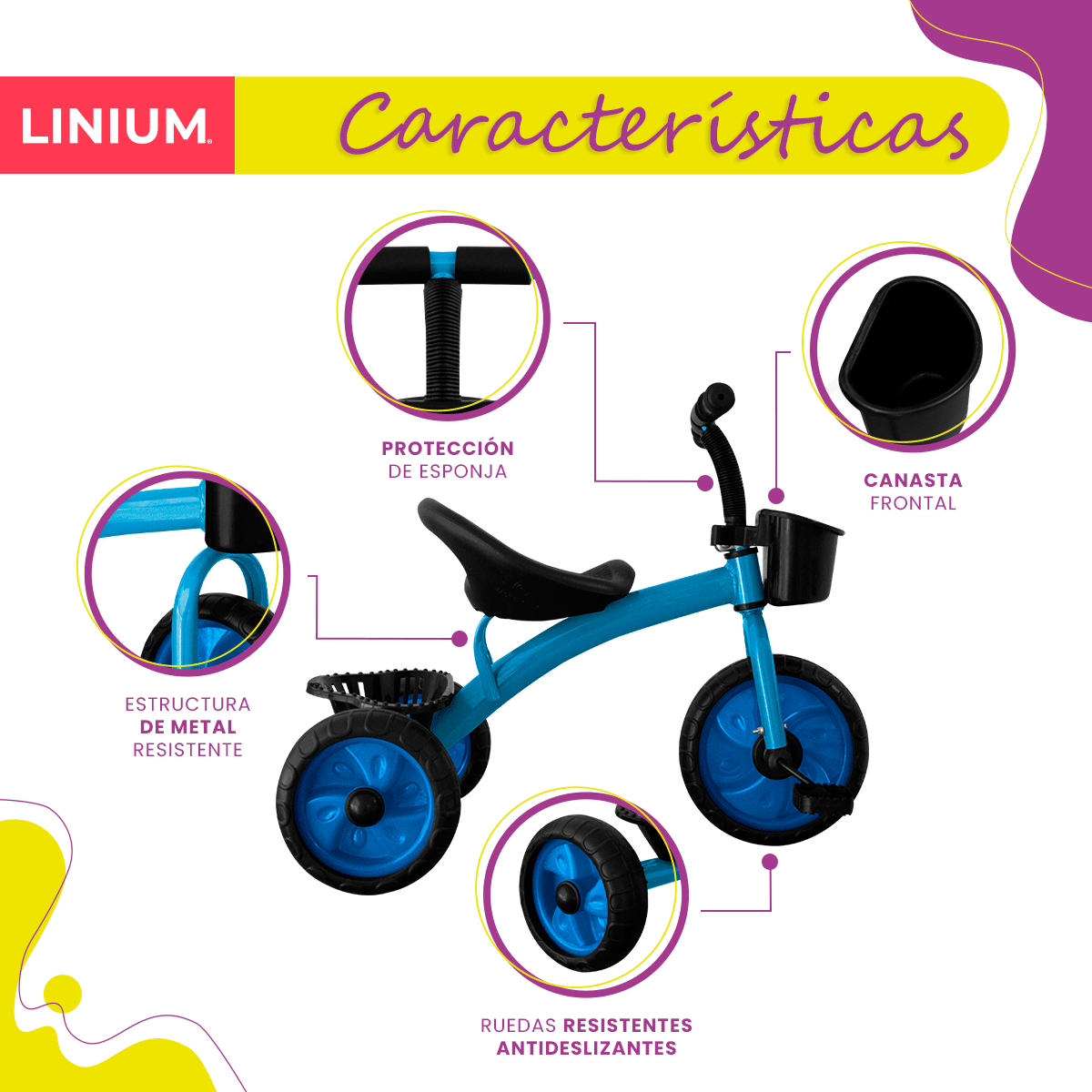 Foto 6 pulgar | Triciclo Bicicleta de Equilibrio Linium Azul 3 En 1 Para Niños