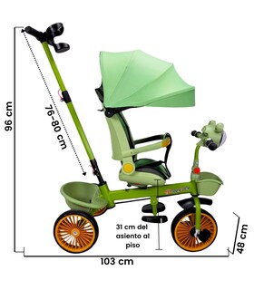 Foto 4 | Triciclo Verde para Niños con Asiento Giratorio Bastón Luz y Sonido