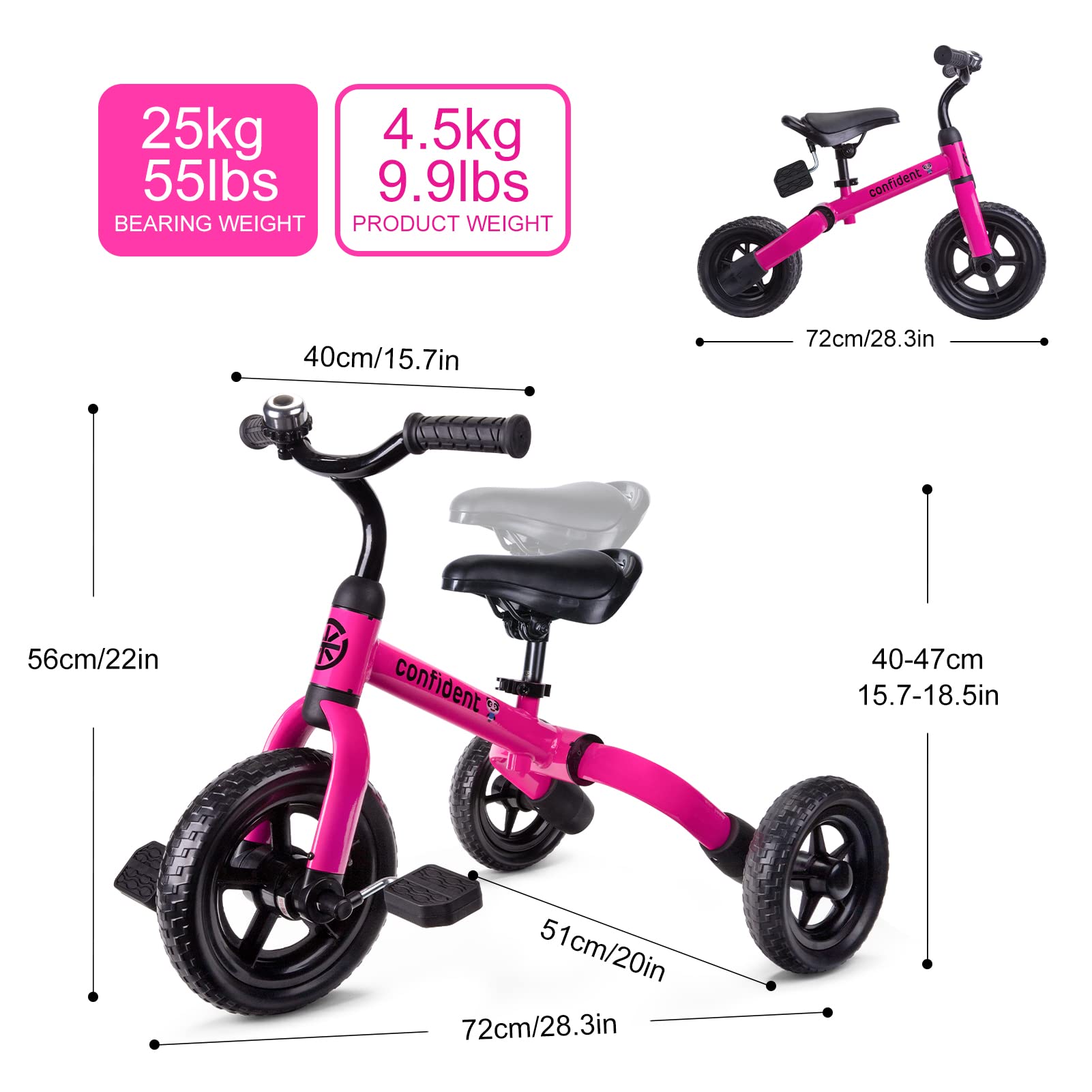 Foto 8 pulgar | Bicicleta De Equilibrio Plegable Tricycle Ygjt 3 En 1 Para Niños De 2 A 5 Años, Rosa - Venta Internacional.