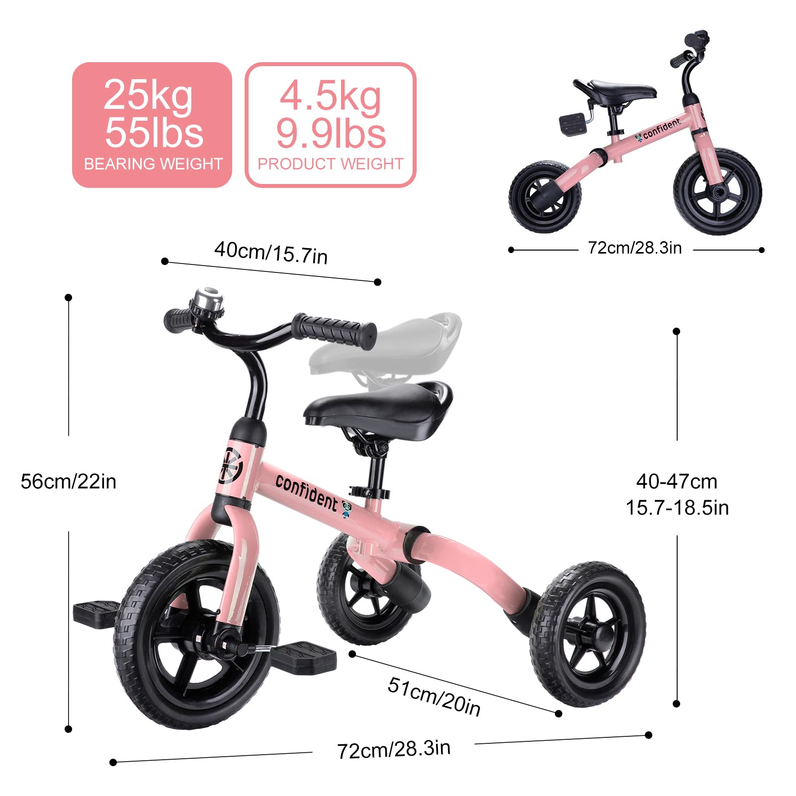 Foto 8 pulgar | Bicicleta De Equilibrio Plegable Tricycle Ygjt 3 En 1 Para Niños De 2 A 5 Años, Rosa - Venta Internacional.