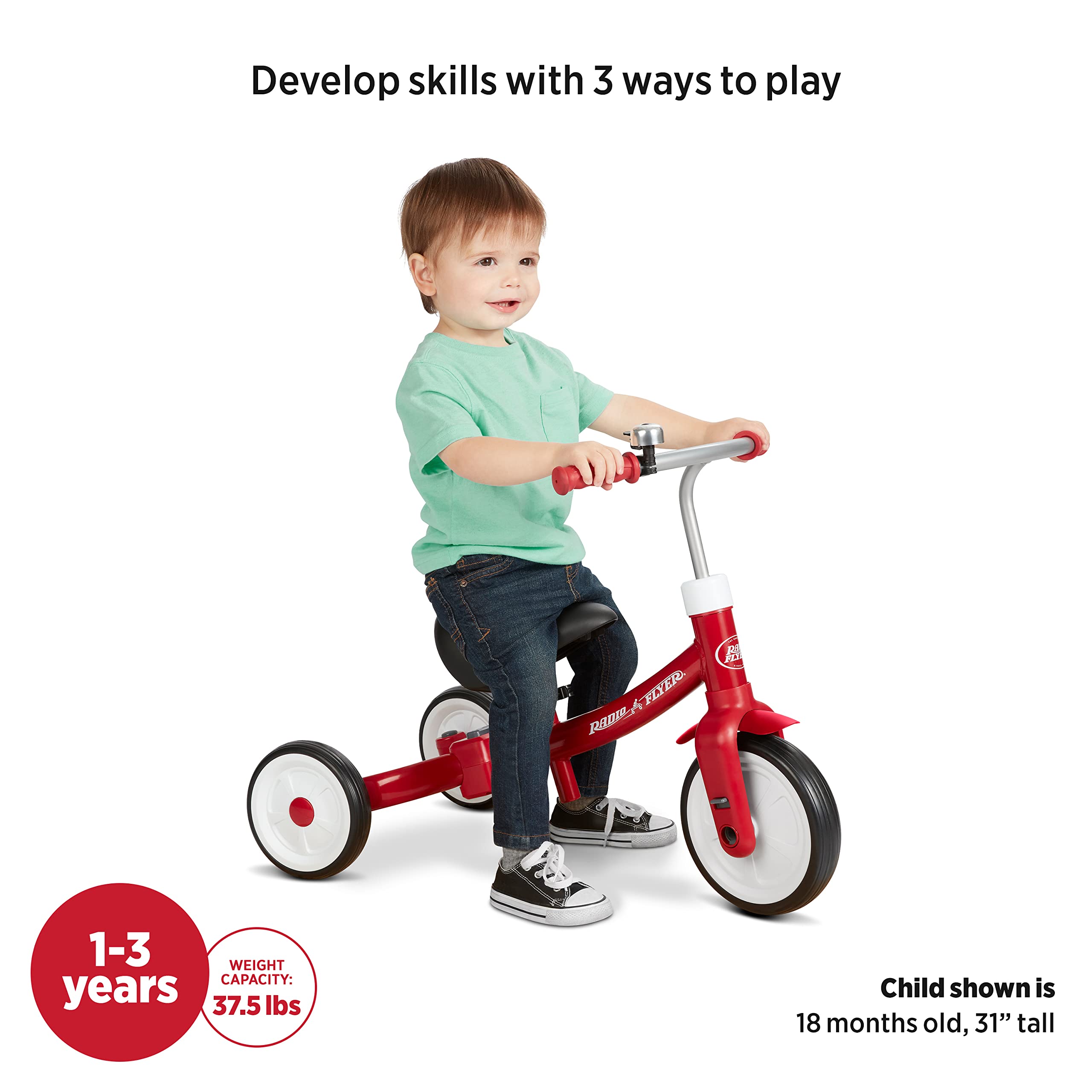 Foto 4 | Triciclo Para Niños Pequeños, Triciclo, Triciclo, Triple Play, Rojo, De 1 A 3 Años - Venta Internacional.