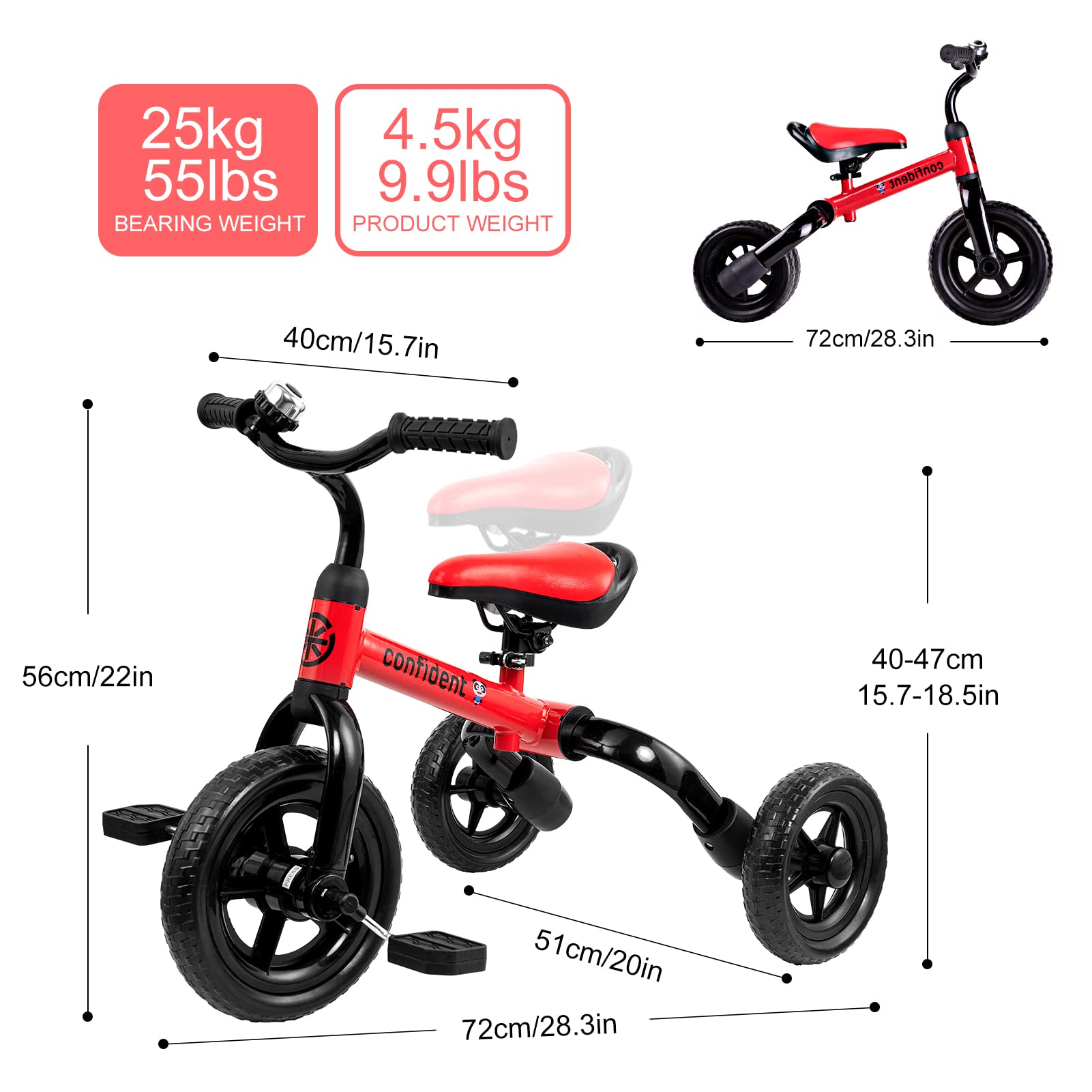Foto 8 pulgar | Bicicleta de Equilibrio Plegable Tricycle Ygjt 3 en 1 Roja para Niños - Venta Internacional