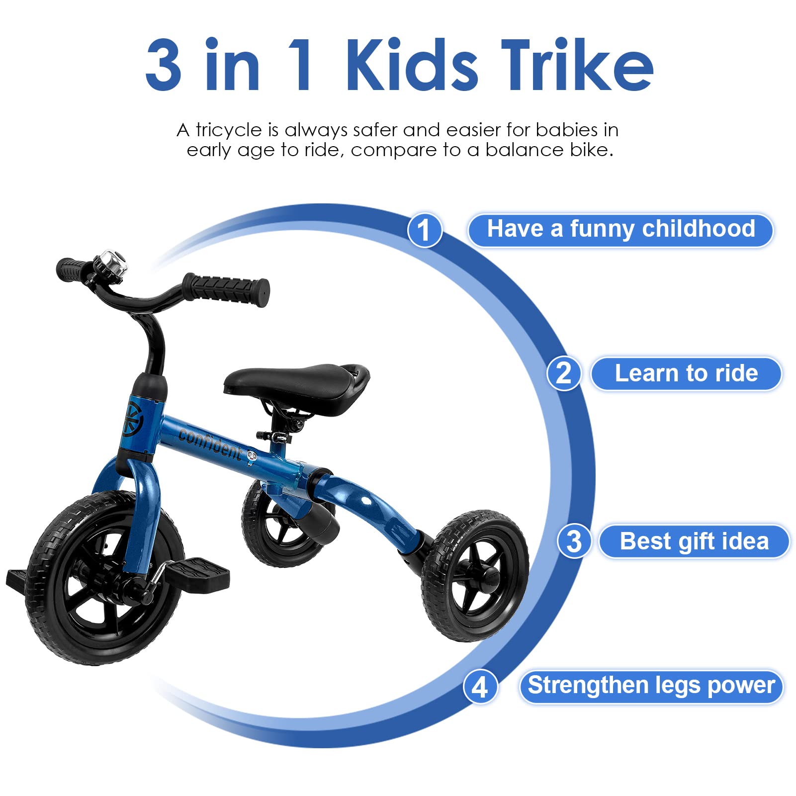 Foto 4 pulgar | Triciclo Ygjt 3 en 1 Plegable Azul para Niños - Venta Internacional