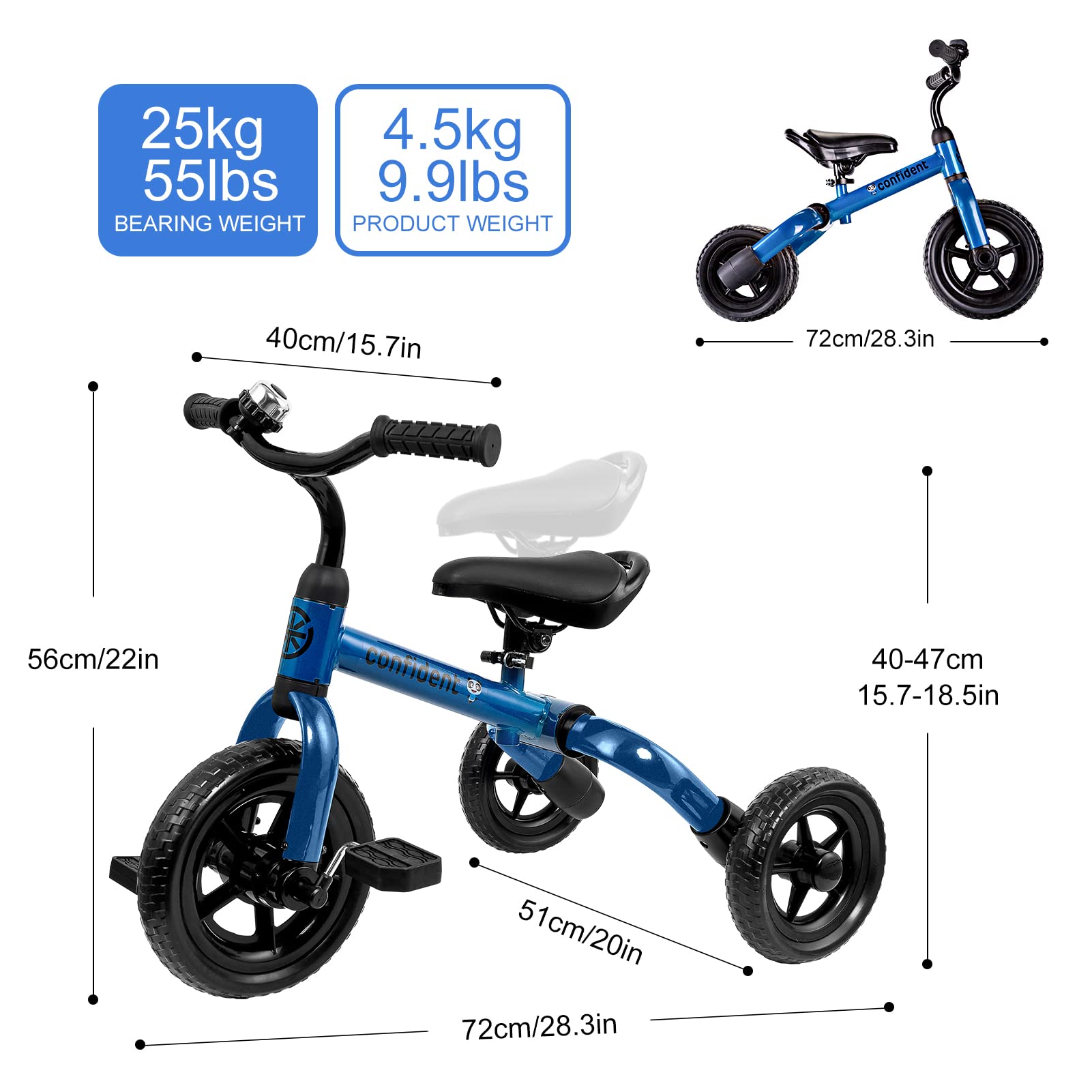 Foto 8 pulgar | Triciclo Ygjt 3 en 1 Plegable Azul para Niños - Venta Internacional
