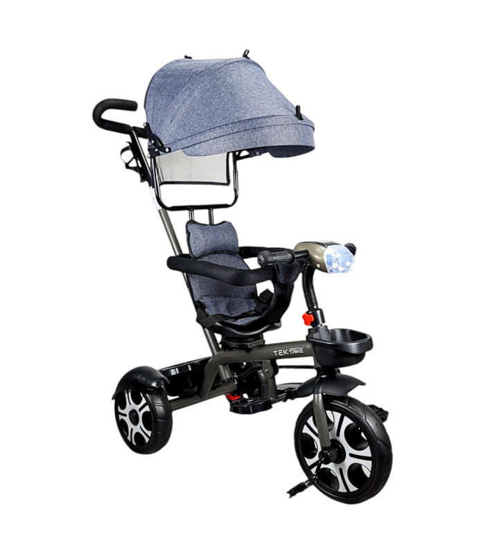 Triciclo Evolutivo para Niños con Asiento Giratorio 360 Luz Capota - Gris