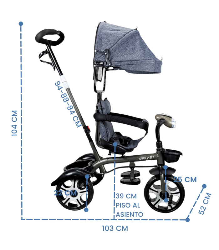 Foto 6 pulgar | Triciclo Evolutivo para Niños con Asiento Giratorio 360 Luz Capota - Gris