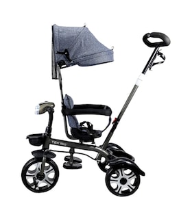Foto 6 | Triciclo Evolutivo para Niños con Asiento Giratorio 360 Luz Capota - Gris