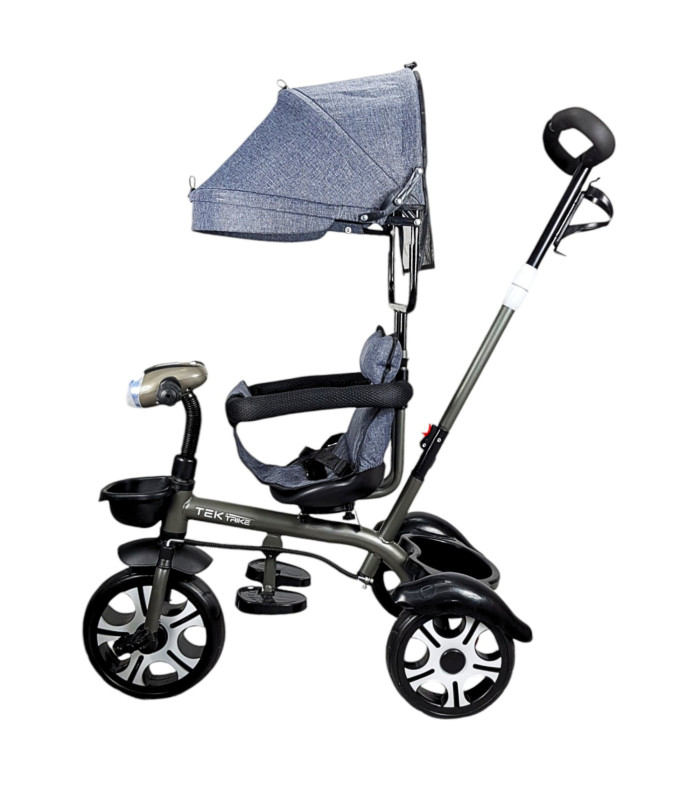 Foto 9 pulgar | Triciclo Evolutivo para Niños con Asiento Giratorio 360 Luz Capota - Gris