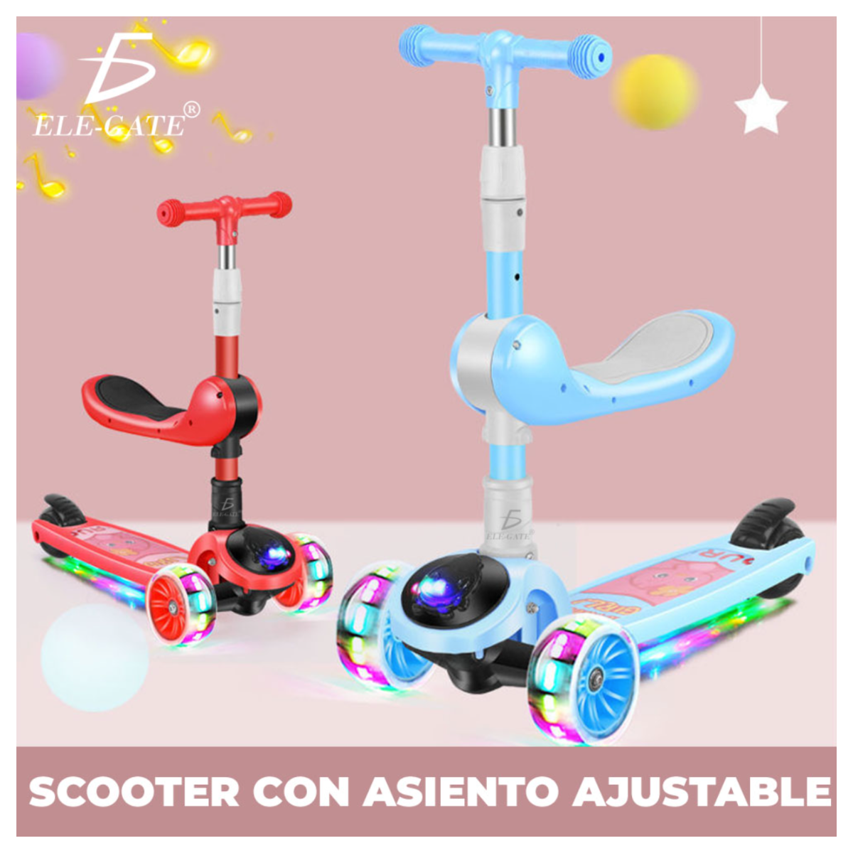 Foto 9 pulgar | Scooter Infantil Elegate Montable con Luces Led Rosa