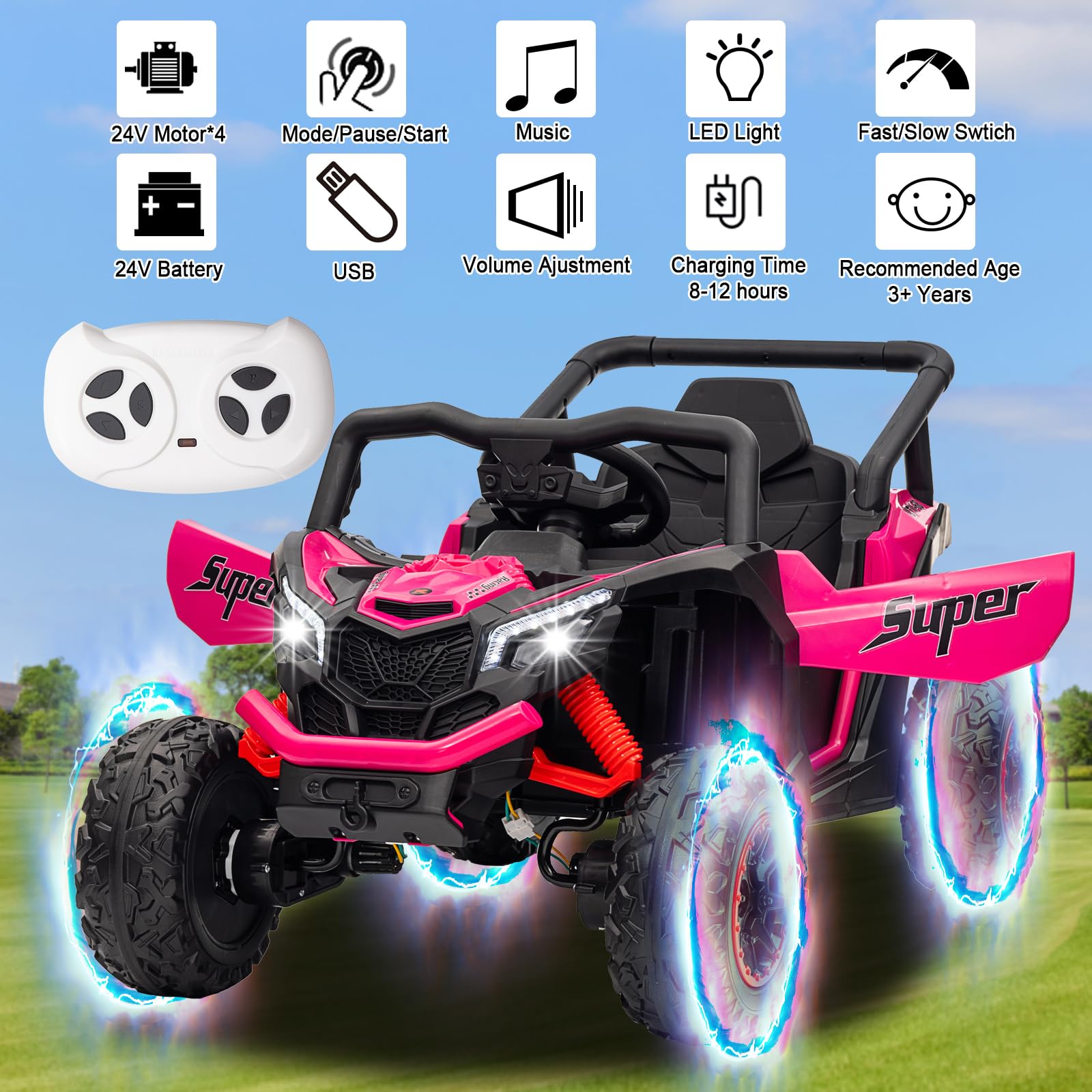 Foto 3 pulgar | Ride On Car Finito 4wd 24 V Para Niños Con Mando A Distancia, Color Rosa - Venta Internacional.