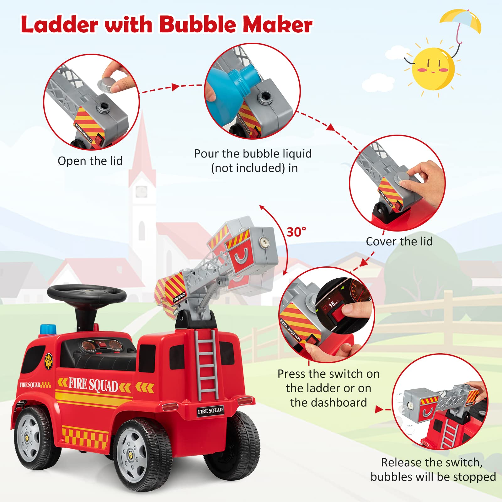 Foto 5 pulgar | Camión De Bomberos Costzon Kids Con Forma De Escalera Para Hacer Burbujas, 18-36 - Venta Internacional.