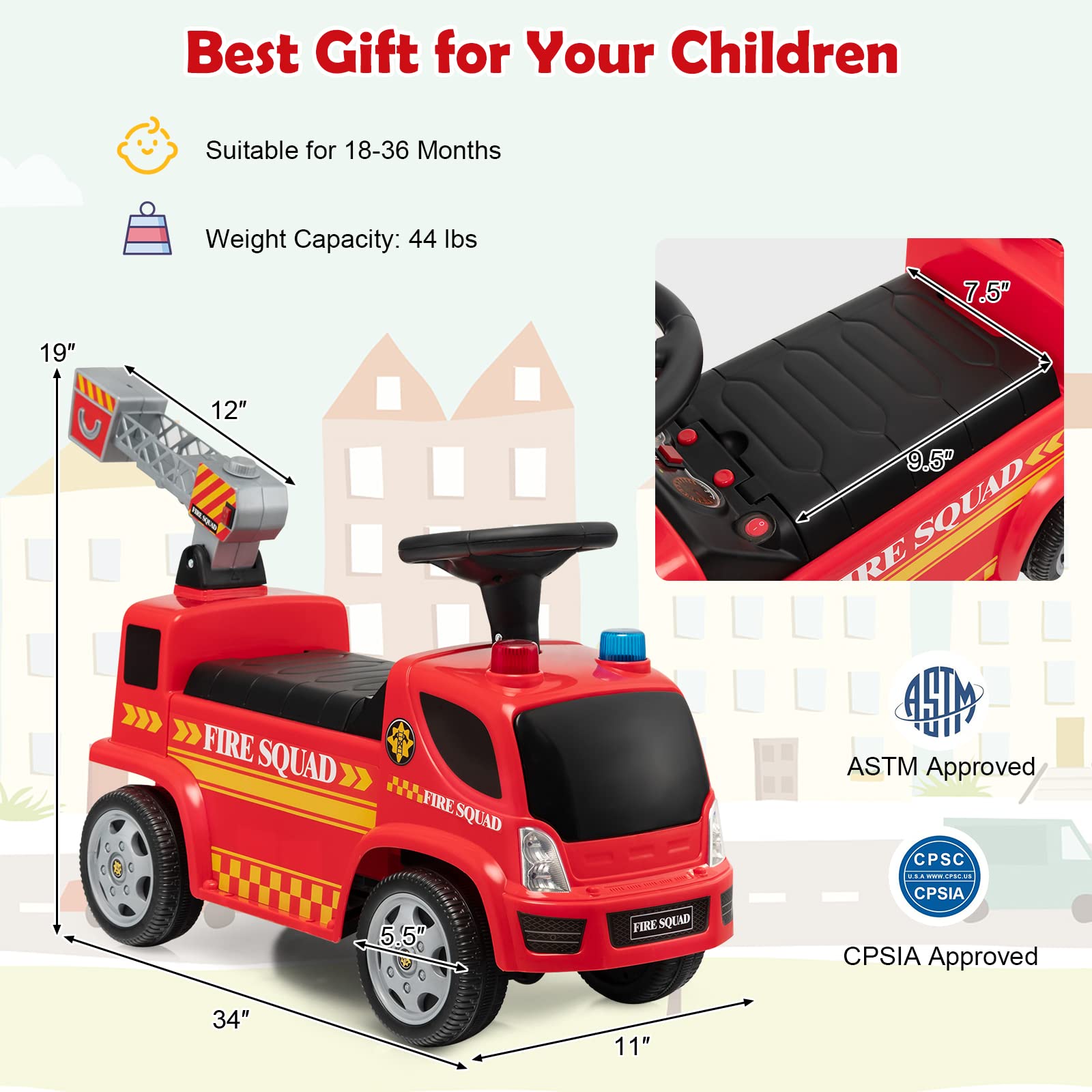 Foto 7 pulgar | Camión De Bomberos Costzon Kids Con Forma De Escalera Para Hacer Burbujas, 18-36 - Venta Internacional.