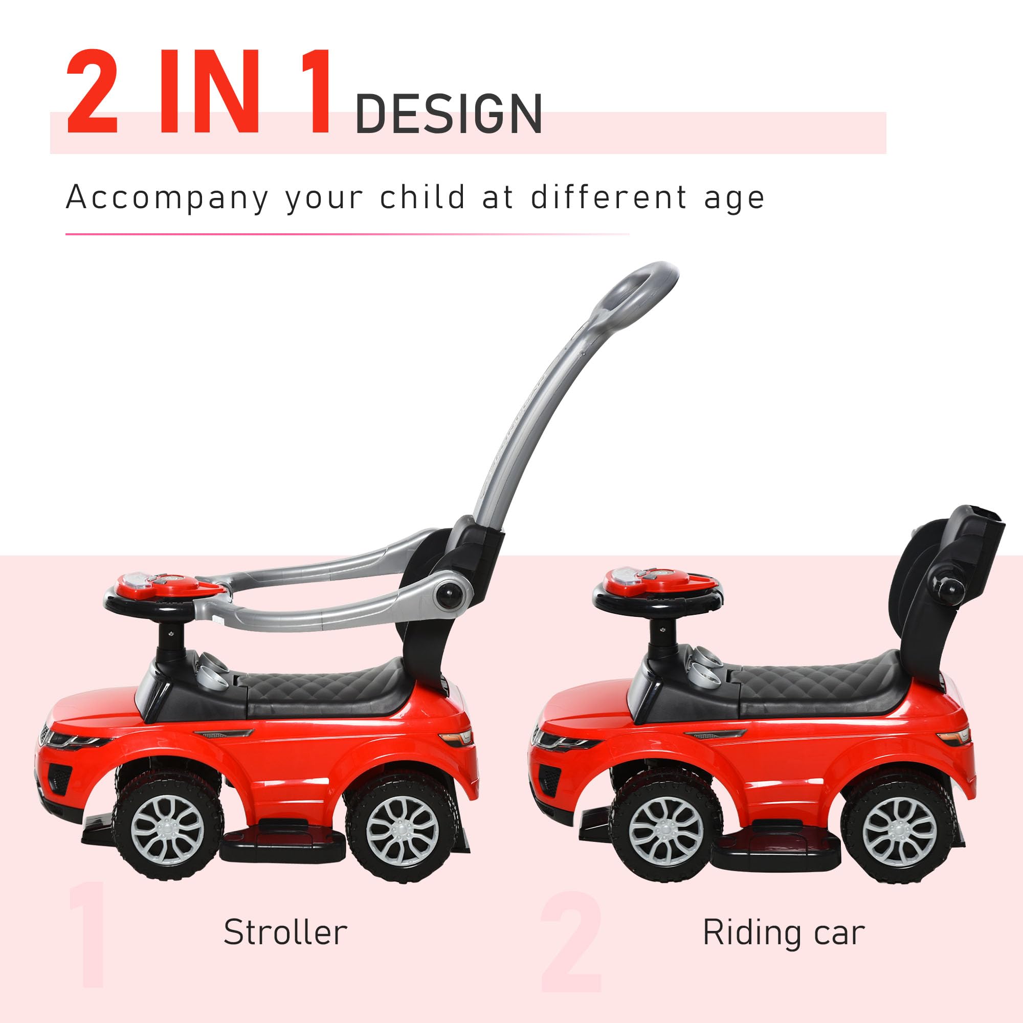 Foto 5 pulgar | Juguete Push Car Aosom 2 En 1 Para Niños Pequeños De 1 A 3 Años, Rojo - Venta Internacional.