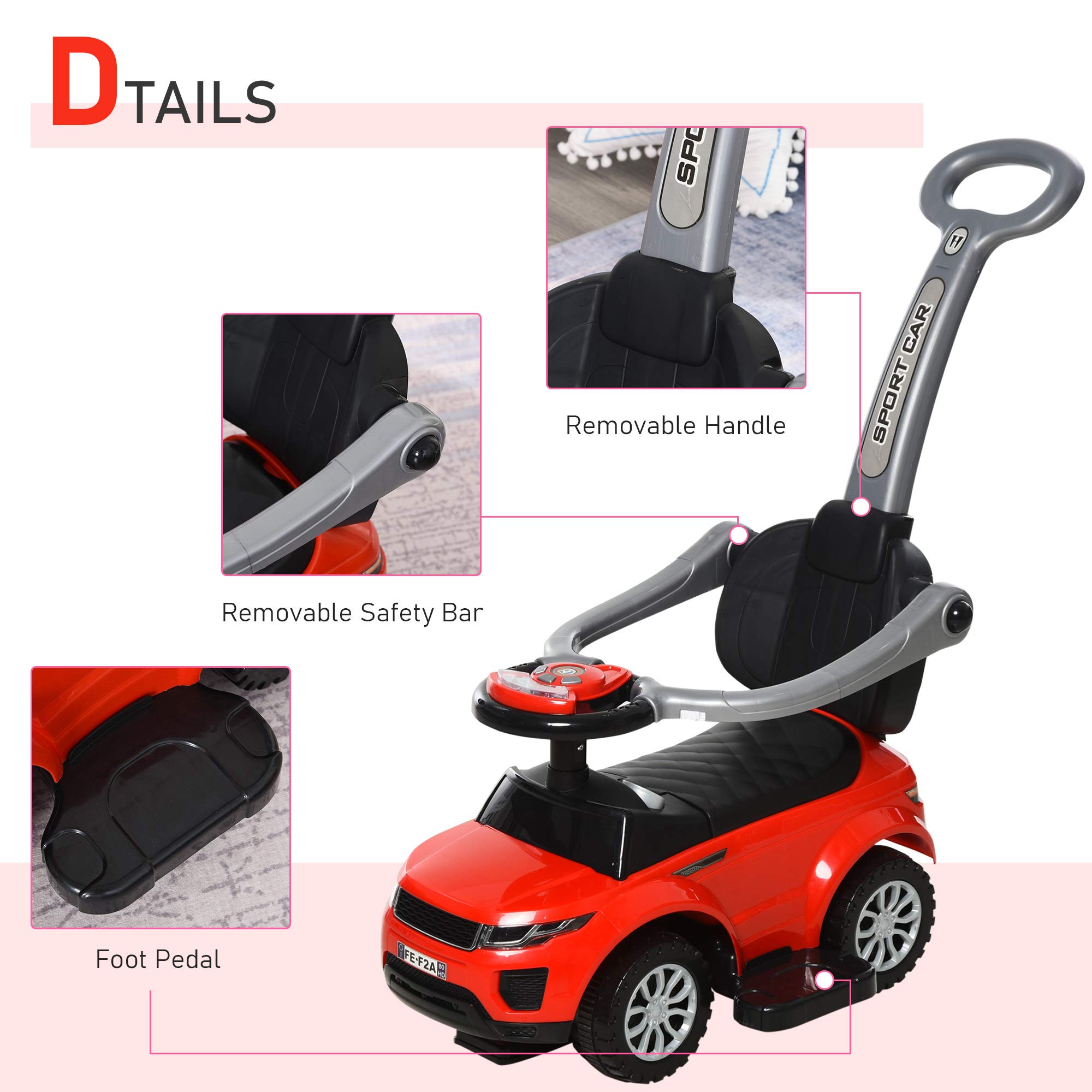 Foto 7 pulgar | Juguete Push Car Aosom 2 En 1 Para Niños Pequeños De 1 A 3 Años, Rojo - Venta Internacional.